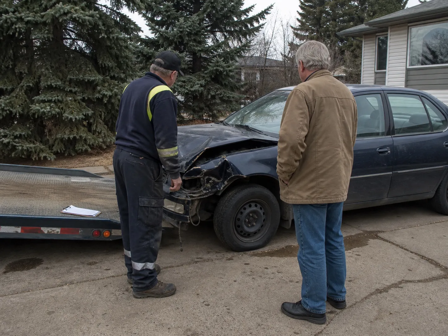 A practical in-person assessment of a damaged vehicle's condition.